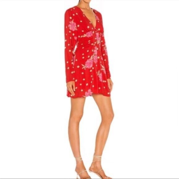 Free People Date Night Mini Dress Size Medium in Strawberry Combo Floral EUC - Picture 5 of 14
